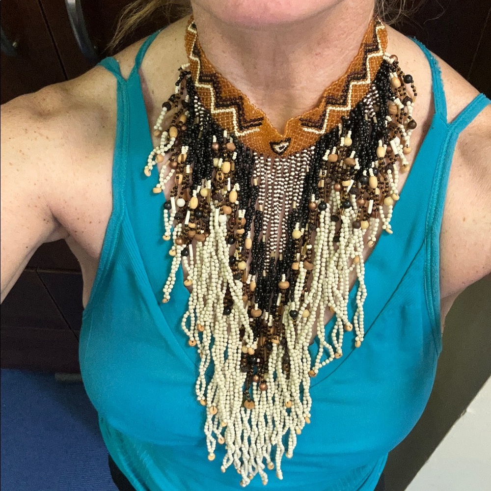 Handcrafted Beaded Necklace in Black and Brown
